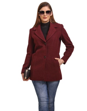 Women Coat Plain design Burgundy